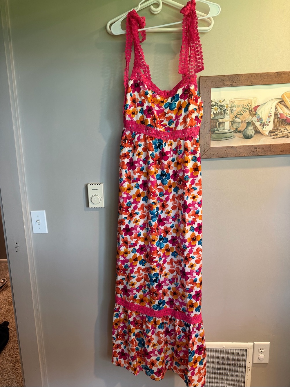Pink Lace Trim Floral Maxi Dress